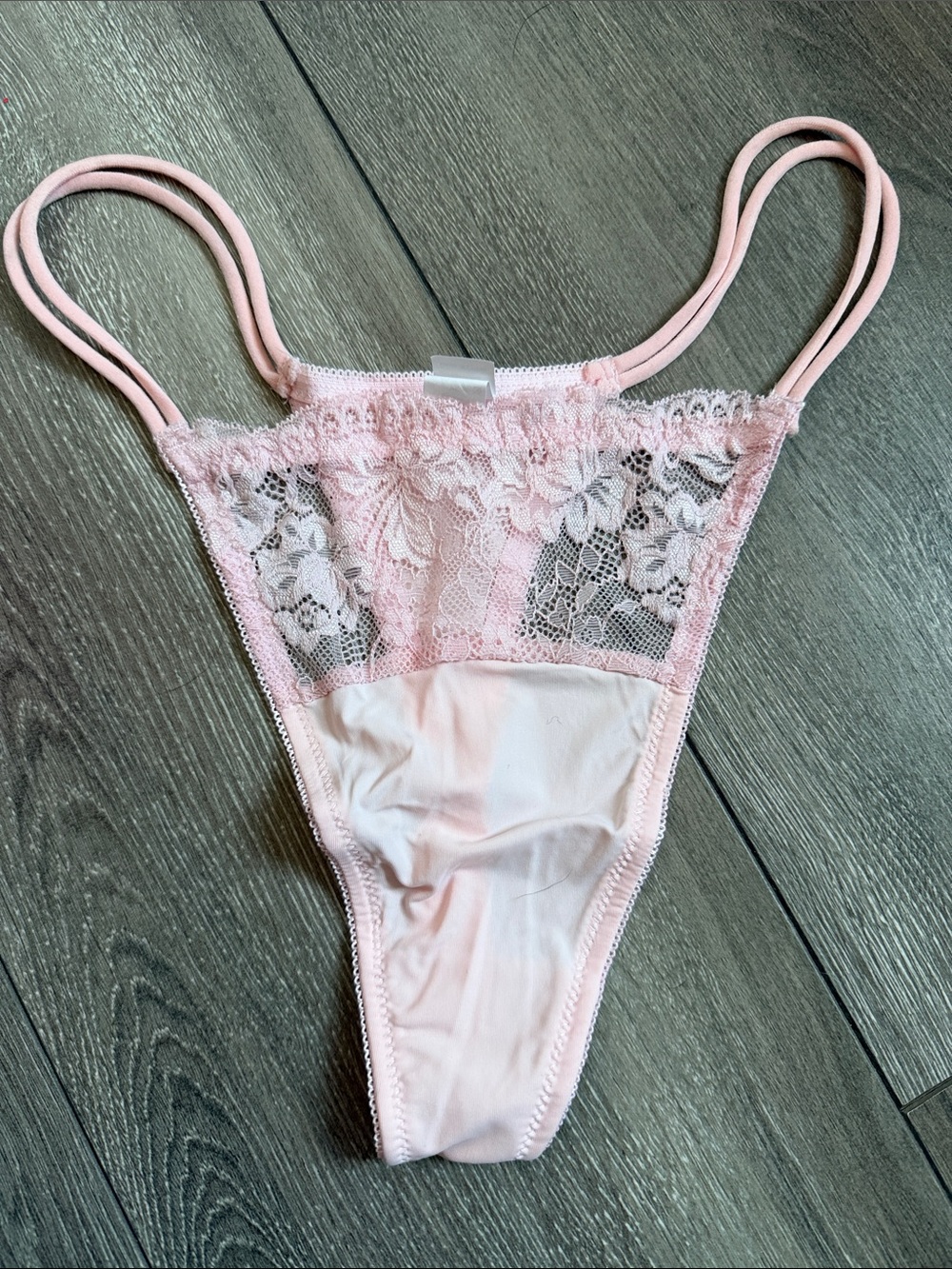 Delicate Pink Lace Thong Panty